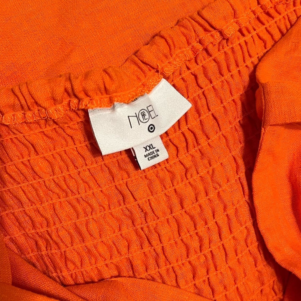 Vibrant Orange Linen Blend Cutout Midi Dress - Picture 7 of 16